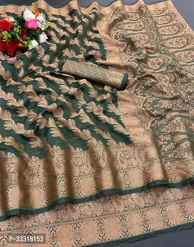 Beautiful Organza Green Woven Design  Saree with Blouse piece For Women-thumb0