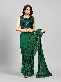 Beautiful Green Lycra Embellished Women Saree with Blouse piece-thumb3