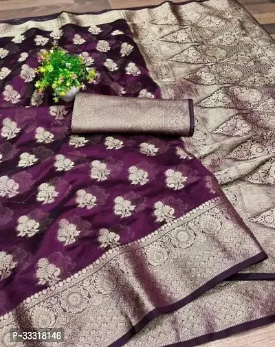 Beautiful Organza Purple Woven Design  Saree with Blouse piece For Women-thumb0