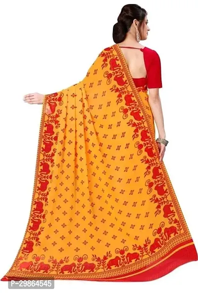 Stylish Georgette Yellow Printed Saree With Blouse Piece For Women-thumb3