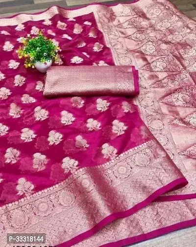 Beautiful Organza Pink Woven Design  Saree with Blouse piece For Women-thumb0