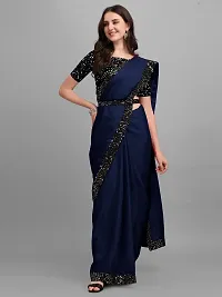 Beautiful Navy Blue Lycra Self Pattern Women Saree with Blouse piece-thumb2