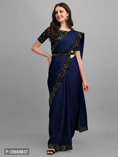 Beautiful Navy Blue Lycra Self Pattern Women Saree with Blouse piece-thumb3