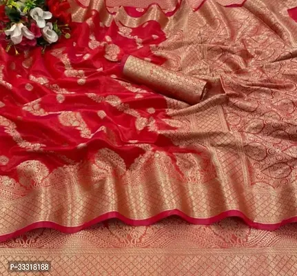 Beautiful Organza Red Woven Design  Saree with Blouse piece For Women-thumb0