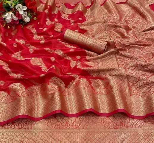 Attractive Organza Saree with Blouse piece