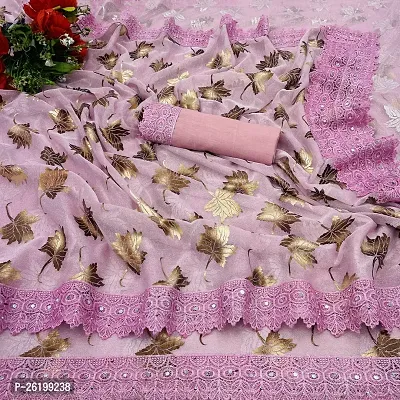 Stylish Pink Polyester Blend Saree With Blouse Piece For Women