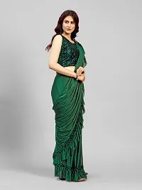 Beautiful Green Lycra Embellished Women Saree with Blouse piece-thumb1