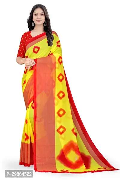 Stylish Georgette Yellow Printed Saree With Blouse Piece For Women