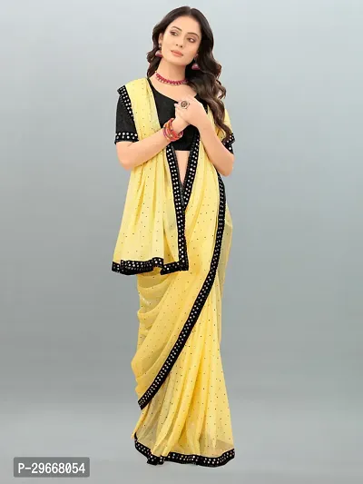 Beautiful Yellow Lycra Lace Border Women Saree with Blouse piece-thumb0