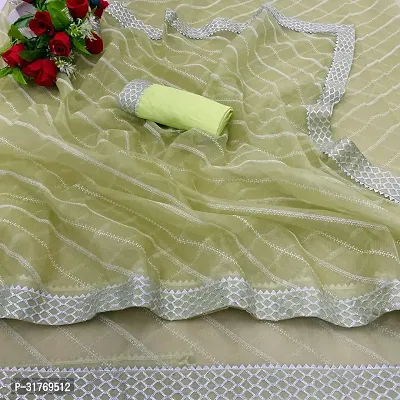 Stylish Lycra Green Printed Saree with Blouse piece For Women