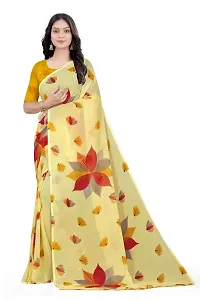 Stylish Georgette Yellow Printed Saree With Blouse Piece For Women-thumb2
