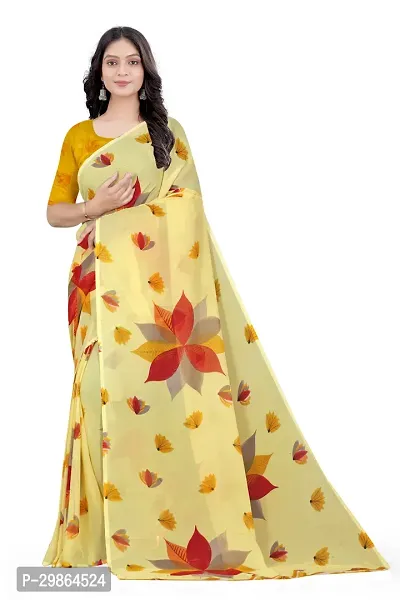 Stylish Georgette Yellow Printed Saree With Blouse Piece For Women-thumb3
