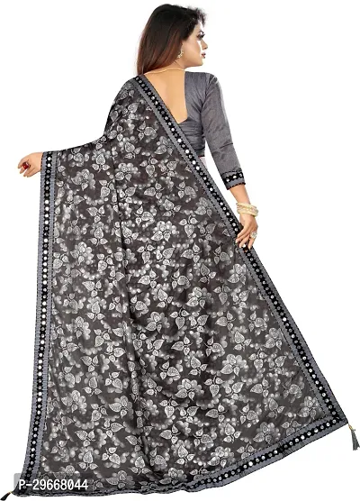 Beautiful Grey Lycra Lace Border Women Saree with Blouse piece-thumb2