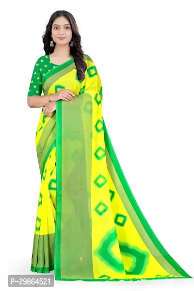 Stylish Georgette Yellow Printed Saree With Blouse Piece For Women-thumb3