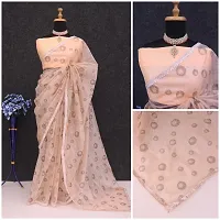 Beautiful Peach Net Printed Women Saree with Blouse piece-thumb1