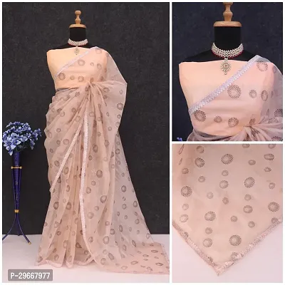 Beautiful Peach Net Printed Women Saree with Blouse piece-thumb2