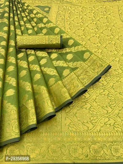 Stylish Organza Green Woven Design Saree With Blouse Piece For Women
