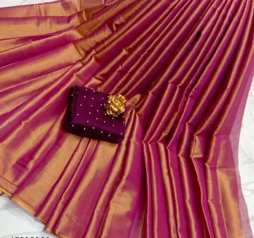 New Trendy Tissue Silk Solid Cotton Sarees With Blouse Piece