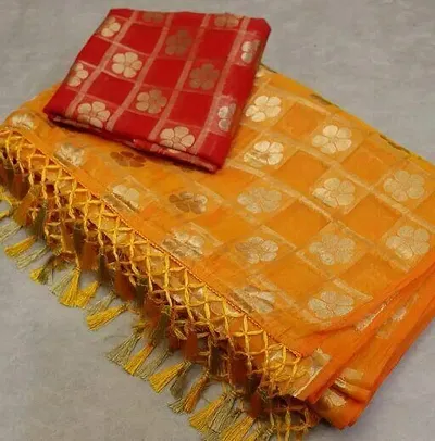 Banarasi Cotton Silk Jacqurad Sarees With Blouse Piece