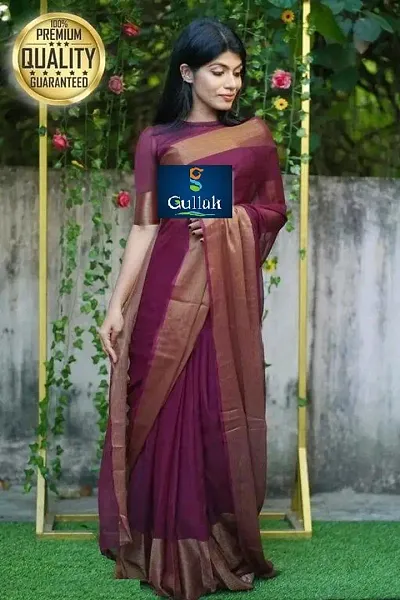 Beautiful Chiffon Big Gold Patta Saree with Blouse piece