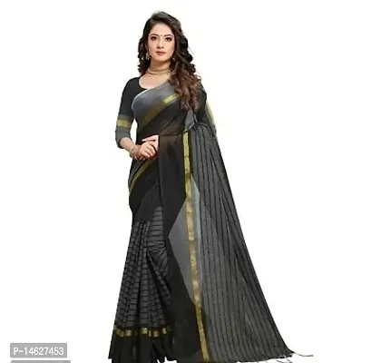 Stripped Polycotton Saree with Running Blouse Piece-thumb0