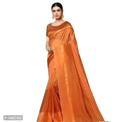 Stripped Polycotton Saree with Running Blouse Piece