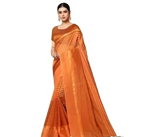 Striped Polycotton Sarees with Running Blouse