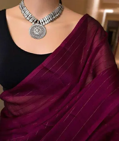 Chiffon Stripped Sarees with Blouse Piece