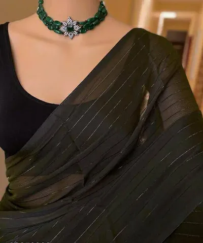 Stylish Chiffon Striped Saree with Blouse piece