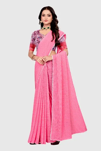 Georgette Pearl Embellished Sarees with Blouse Piece
