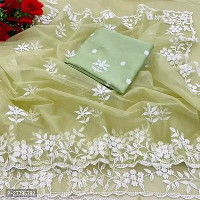 Organza Floral Embroidery Saree with Blouse Piece-thumb0
