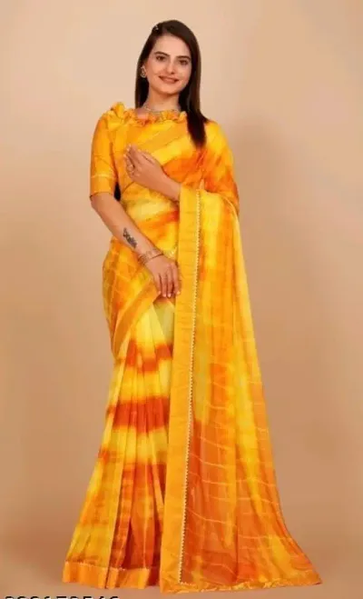 Lycra Blend Tie Dye Lace Border Saree With Blouse Piece