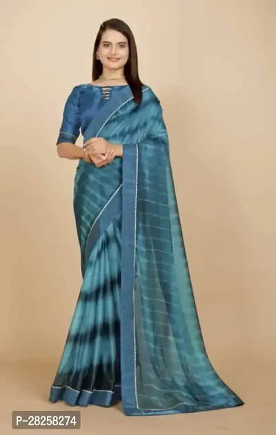 Lycra Printed Lace Work Saree with Blouse Piece