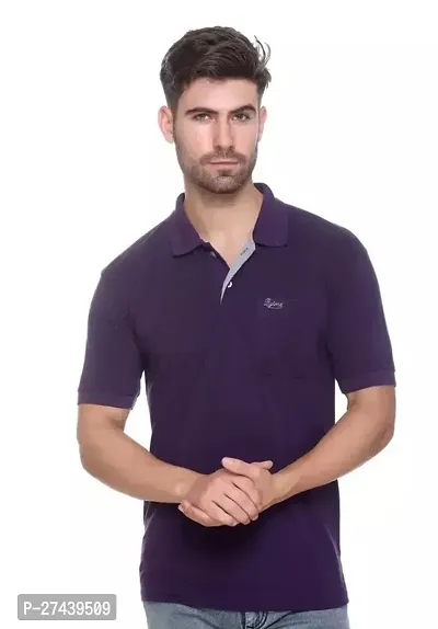 Reliable Purple Polyester Blend Solid Polos For Men