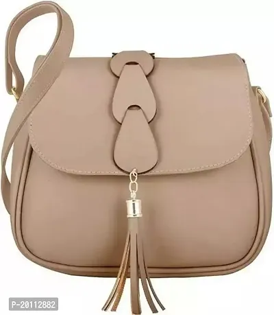 Stylish Beige PU Solid Sling Bags For Women