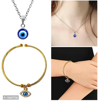 Stylewell Combo Of CMB8065 Diamond/Nug Hanging/Latkan Beads Moti Evil Eye Nazar Suraksha Kavach Freindship Wrist Band Cuff Bracelet Bangle Kada  Pendant Locket Necklace With Chain-thumb0