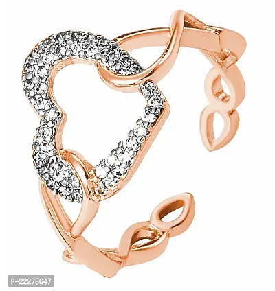 Stylewell Rose-Gold Color JAR0564-02 Valentine's Day Stainless Steel Adjustable/Openable Size Crystal Diamond Nug/Stone Studded Romantic Love Sparkling Big Heart Shape Charming Finger/Knuckle Rings
