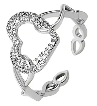 Stylewell Silver Color JAR0564 Valentine's Day Special Stainless Steel Adjustable/Openable Size Crystal Diamond Nug/Stone Studded Romantic Love Sparkling Big Heart Shape Charming Finger/Knuckle Rings-thumb1