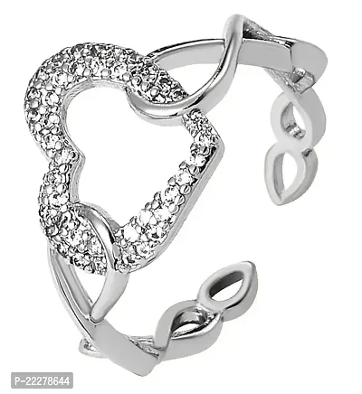 Stylewell Silver Color JAR0564 Valentine's Day Special Stainless Steel Adjustable/Openable Size Crystal Diamond Nug/Stone Studded Romantic Love Sparkling Big Heart Shape Charming Finger/Knuckle Rings-thumb2