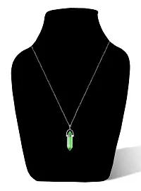 Stylewell (Pack Of 2 Pcs) Green Glass Healing Crystal Hexagonal Point Prism Pencil Shape Locket Pendant Necklace With Clavicle Chain For Girl's  Women-thumb2