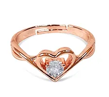 Stylewell Rose-Gold Color Valentine's Day Stainless Steel Adjustable/Openable Size Crystal Round Cut Diamond Nug/Stone Studded Romantic Love Heart Shape Finger/Knuckle Rings For Girl's  Women's-thumb1