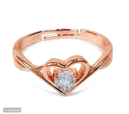 Stylewell Rose-Gold Color Valentine's Day Stainless Steel Adjustable/Openable Size Crystal Round Cut Diamond Nug/Stone Studded Romantic Love Heart Shape Finger/Knuckle Rings For Girl's  Women's-thumb2