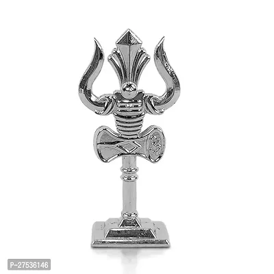 Metal Shiv,mahadev Trishul,trident with Big Damaru Double Side God Stand  Small Size (10 X 3.5 Cm) Silver Pack of 1-thumb4