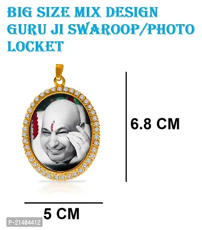 Stylewell JAR0544 Big Size (Mix Design Swaroop/Photo) Golden Color Unisex Metal Oval Shape Diamond Nug Engraved/Studded Shukrana Blessing's Always Jai Guru Ji Swaroop/Photo Locket Pendant Necklace-thumb2