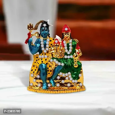 Stylewell Lord Shiv Parivar| Shiv-Leela| Idol (St-696) Multicolor Metal God Stand Statue for Home/ Mandir/office Table Decor /Car Dashboard Murti Showpiece