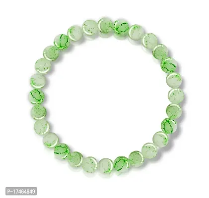 (Stretchable) Light Green Color 8mm Moti Pearl Bead Natural Feng-Shui Healing Howlite Crystal Gem Marble Stone Wrist Band Elastic Bracelet For Men's  Women's
