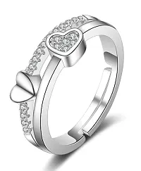 Stylewell Silver Valentine's Day Stainless Steel Adjustable/Openable Size Crystal Diamond Nug/Stone Studded Romantic Love Sparkling Double Heart Shape Charming Finger/Knuckle Rings For Girl's  Women's-thumb1