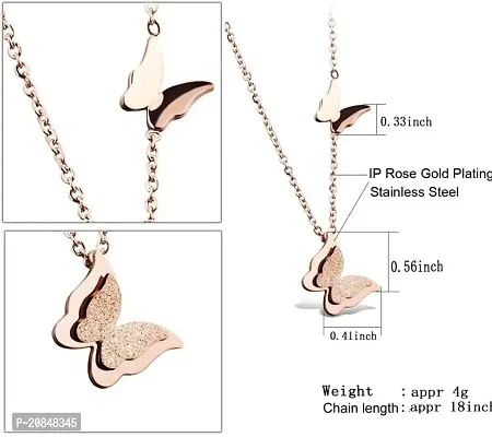 Stylewell Rose Gold Color Valentine's Day Special Stainless Steel I Love You Romantic Beautiful Dual Butter fly Choker Pendant Locket Necklace With Chain For Girl's And Women's-thumb2