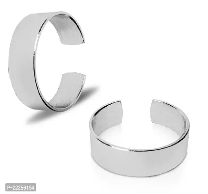 Stylewell (Pack Of 2 Pcs) Silver Color Unisex Stainless Steel Stylish Trending Adjustable Open-Cuff Plain Thin Funky Thumb/Toe/Knuckle Finger Band Ring (Free Size)