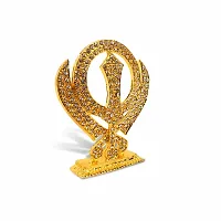 Stylewell Sikh Religious Symbol Khanda Sahib Idol (Prince St-846) Golden Color Metal God Stand Statue for Home/ Mandir/office Table Decor /Car Dashboard Murti Showpiece-thumb2